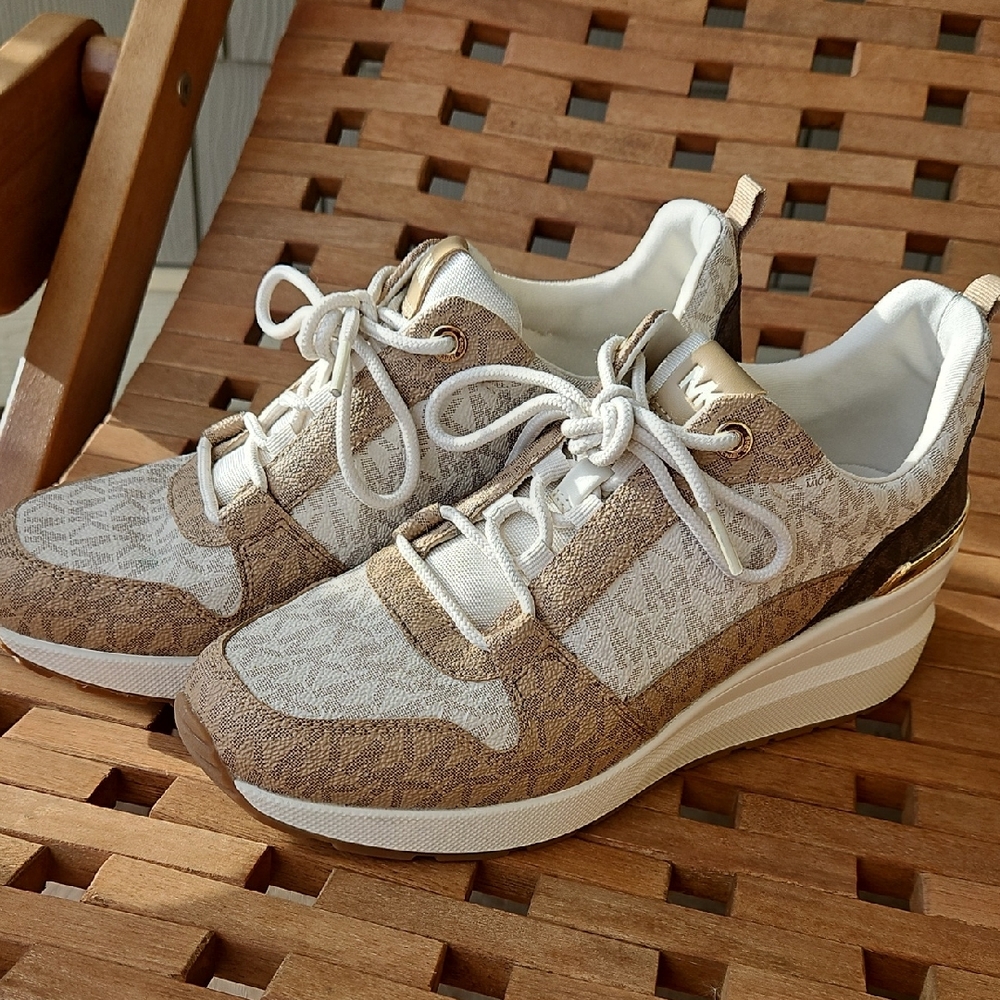 MICHAEL Michael Kors Brown and Cream Women's Wedge Sneakers, 9M